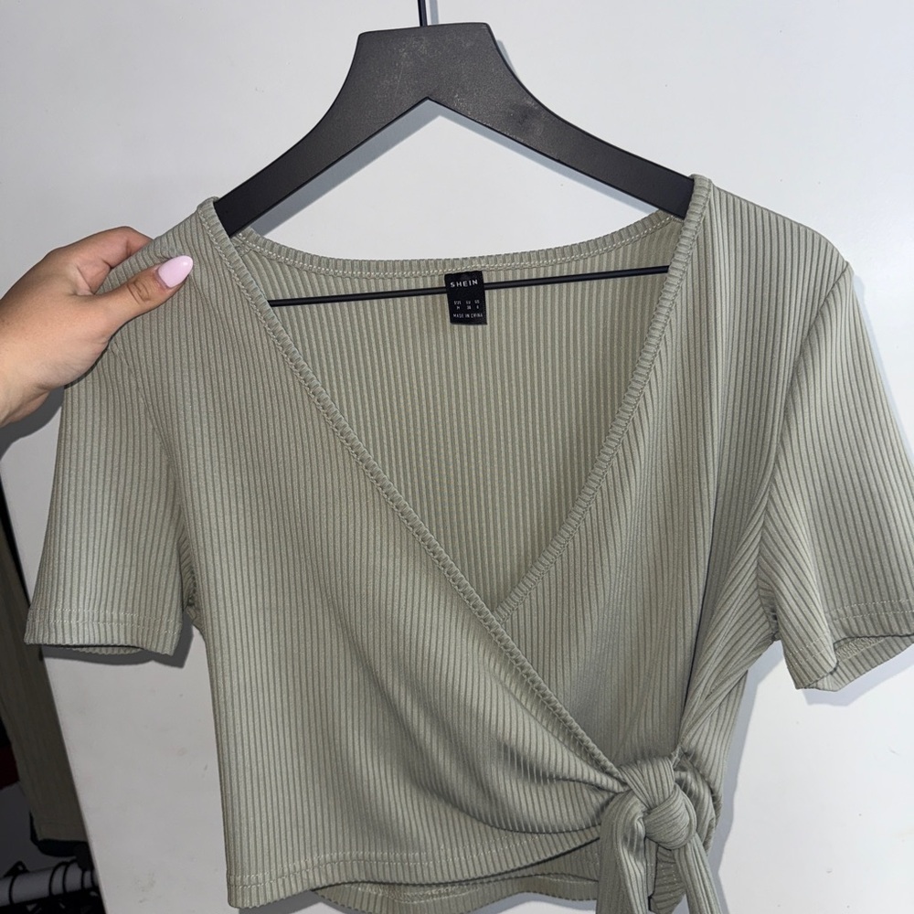 2/$15 SHEIN Ribbed Wrap Top in Green
